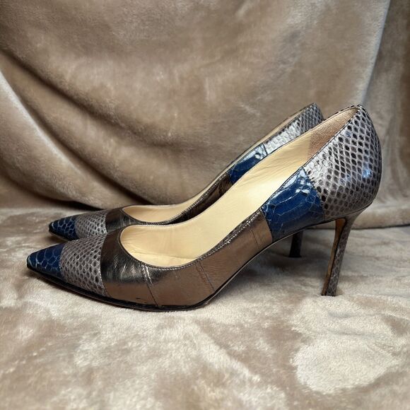 Jimmy Choo Metallic Leather Snakeskin Pumps 3.5" Heels Women's 37.5 US‎ Size 7.5 - Picture 3 of 9